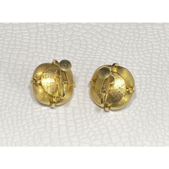 Pat. Pend. Elegant Two Tone Gold Tone Metal Clip On Earrings Vintage - Picture 7 of 7